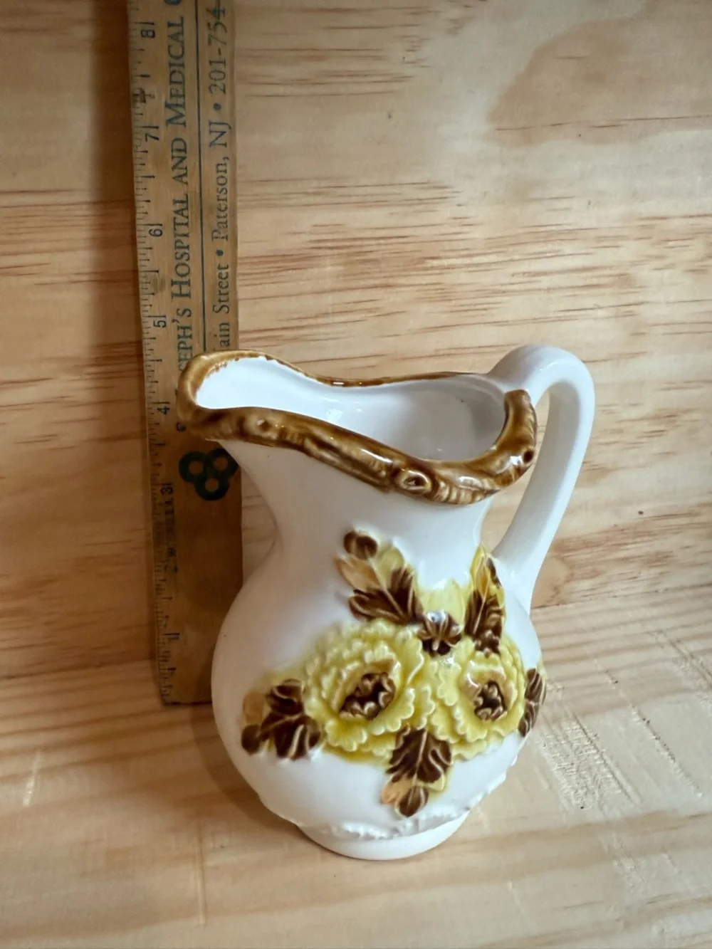 Vintage Ceramic Pitcher with Yellow Floral Relief made in Japan